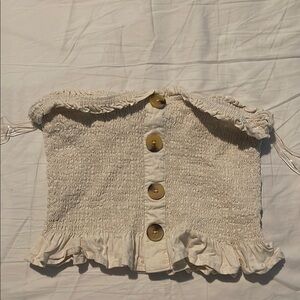 Cream Smocked Tube Top with Button Detail